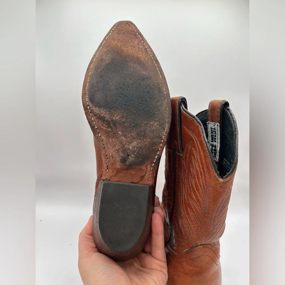 Vintage CODE WEST Tan Leather Cowboy Boots Midi Western BOHO Women’s SZ 7 - Picture 8 of 10